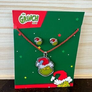 The Grinch Necklace and Earrings Set - Red and Green